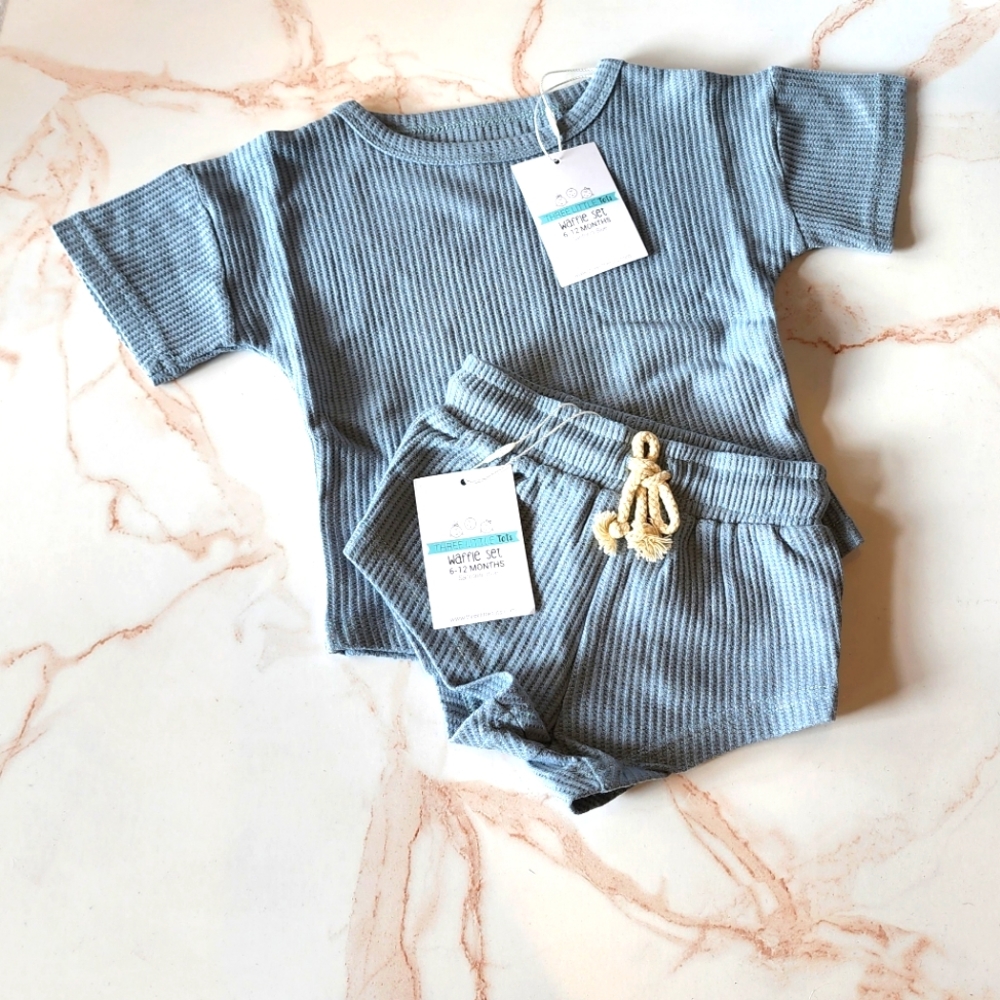 Three Little Tots Waffle Santorini Blue Clothing Sets